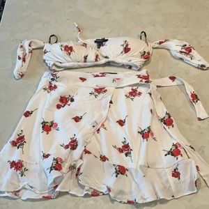 Two piece floral crop top and skirt